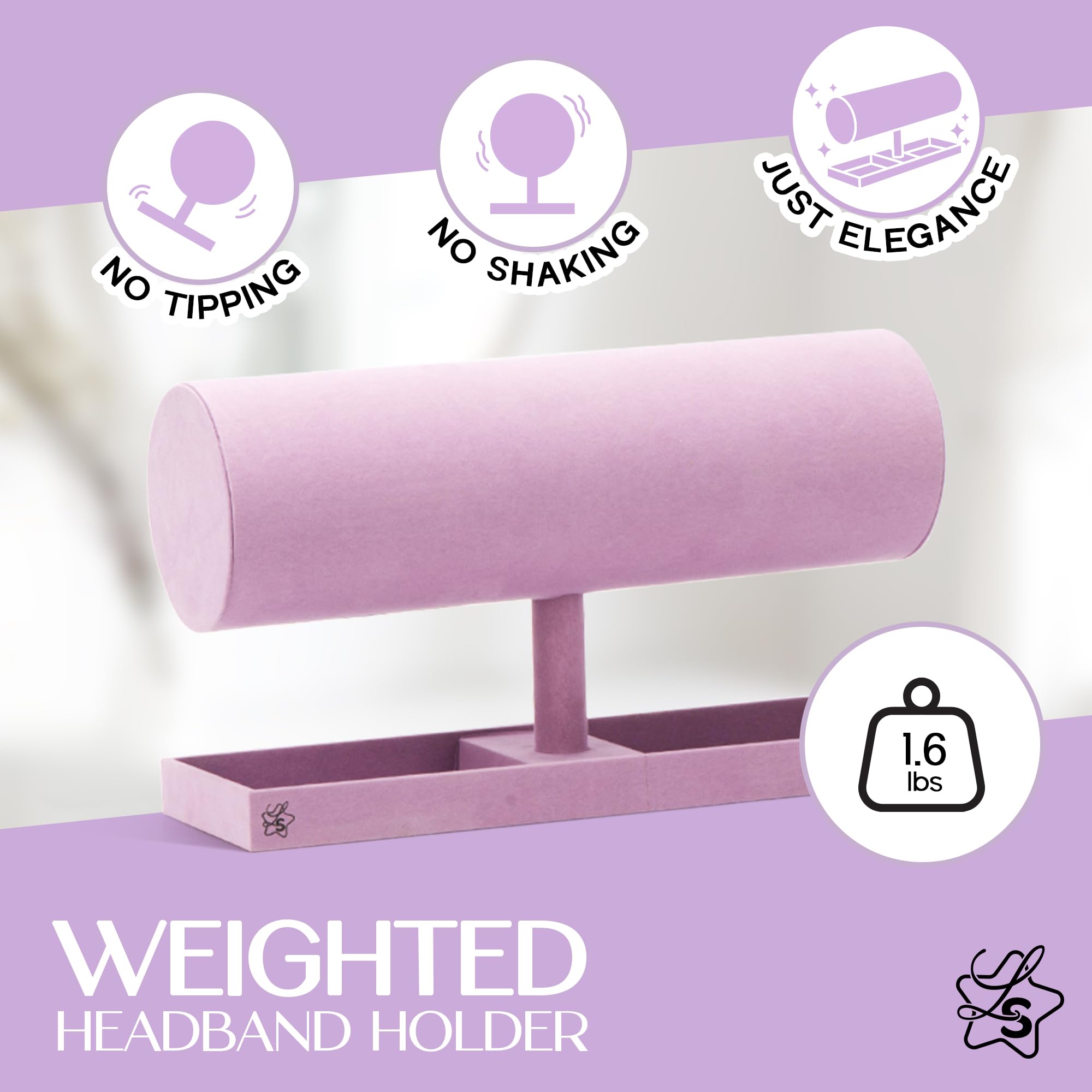 LS Lulu & Summer headband holder with tiaras on display in purple