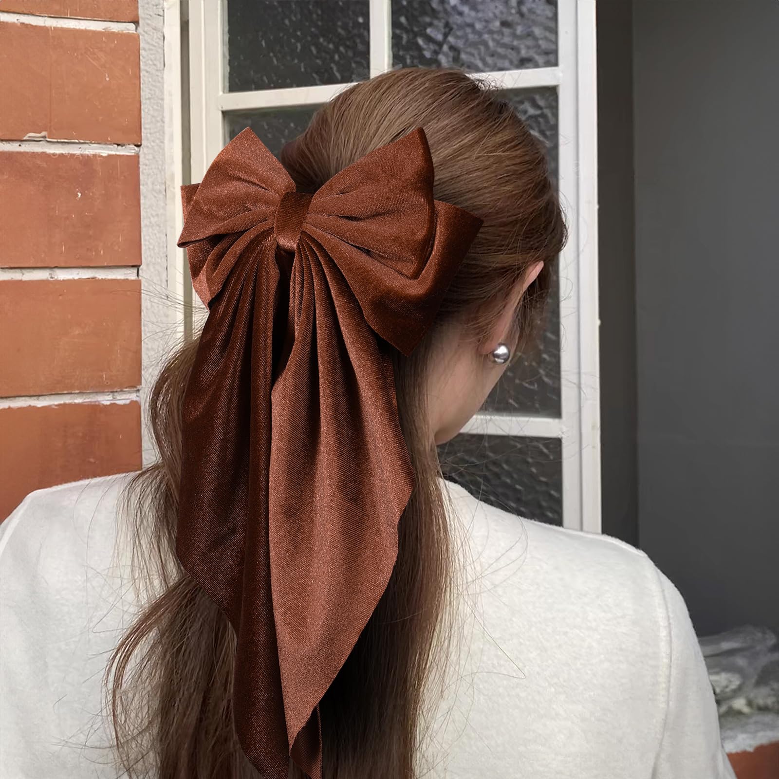 LSVOZ velvet hair bow barrette clip in use for easy attachment
