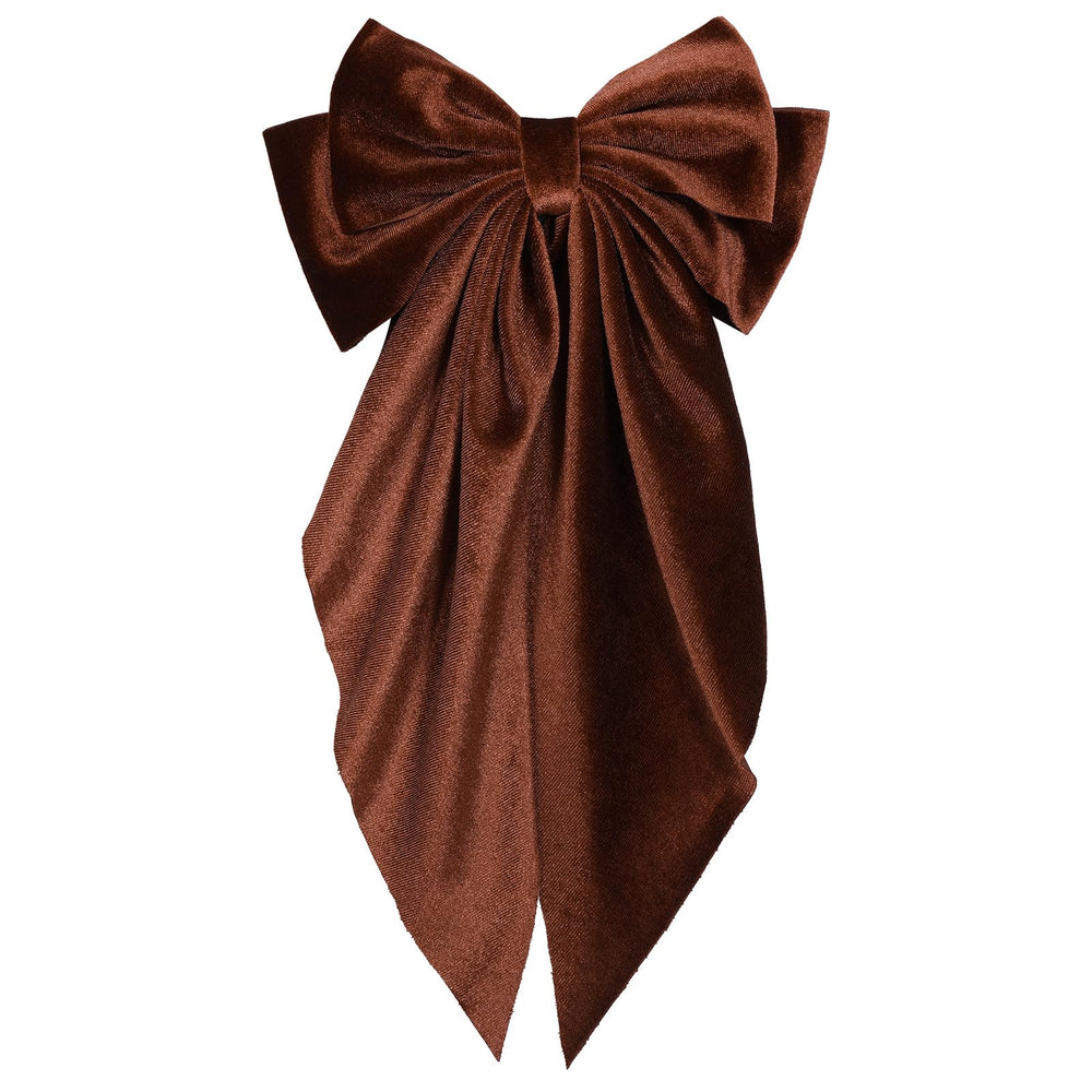 LSVOZ brown velvet hair bow close-up showing plush texture and elegant detail
