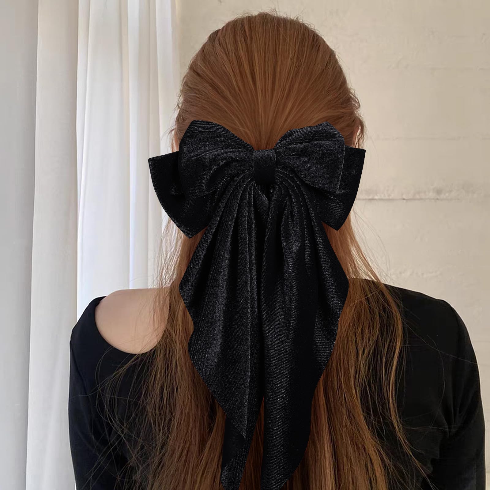 LSVOZ Velvet Hair Bow Long Tail highlights dramatic tail for versatile updos.