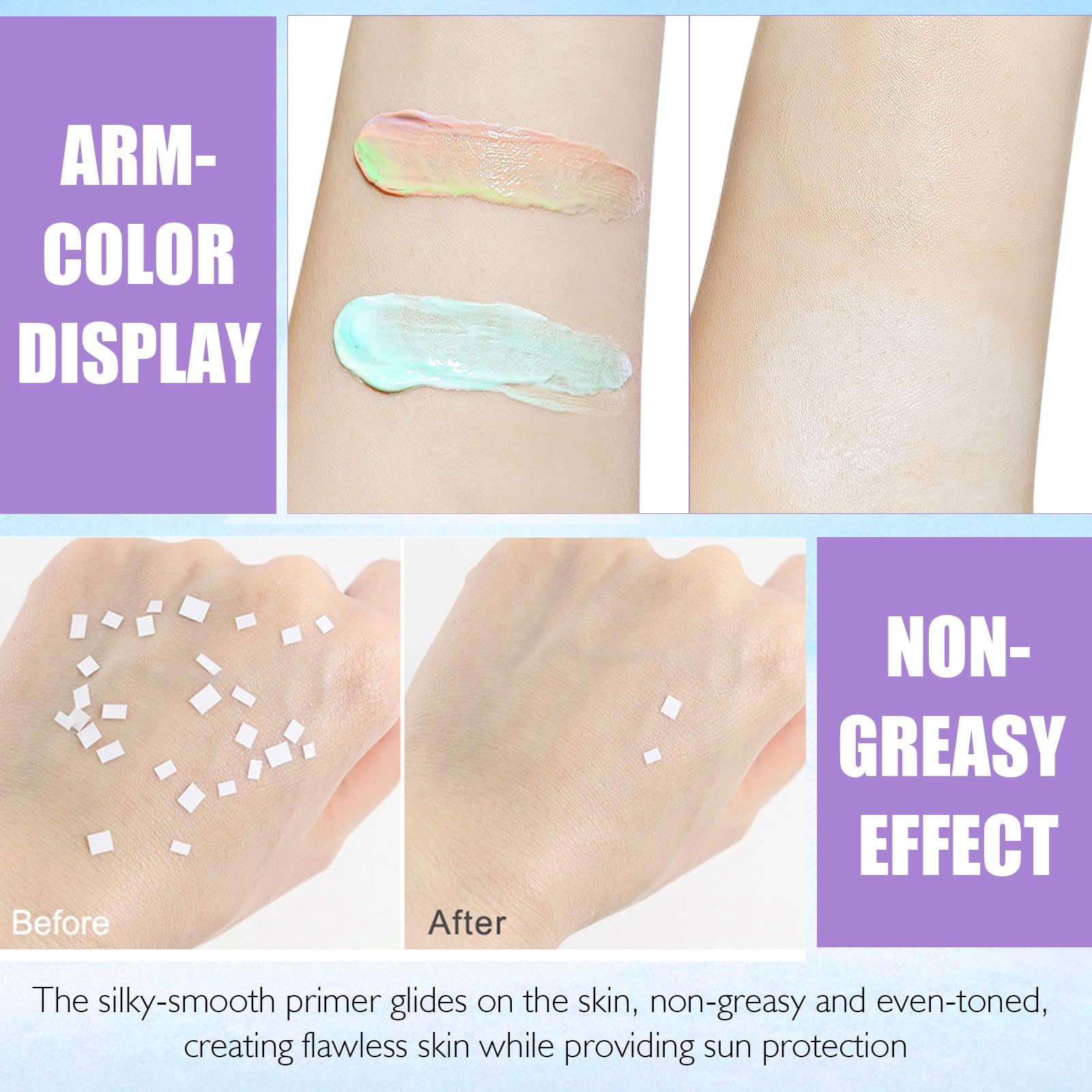 LSxia 3 In 1 Primer color02 swatch shows lime blue green corrections