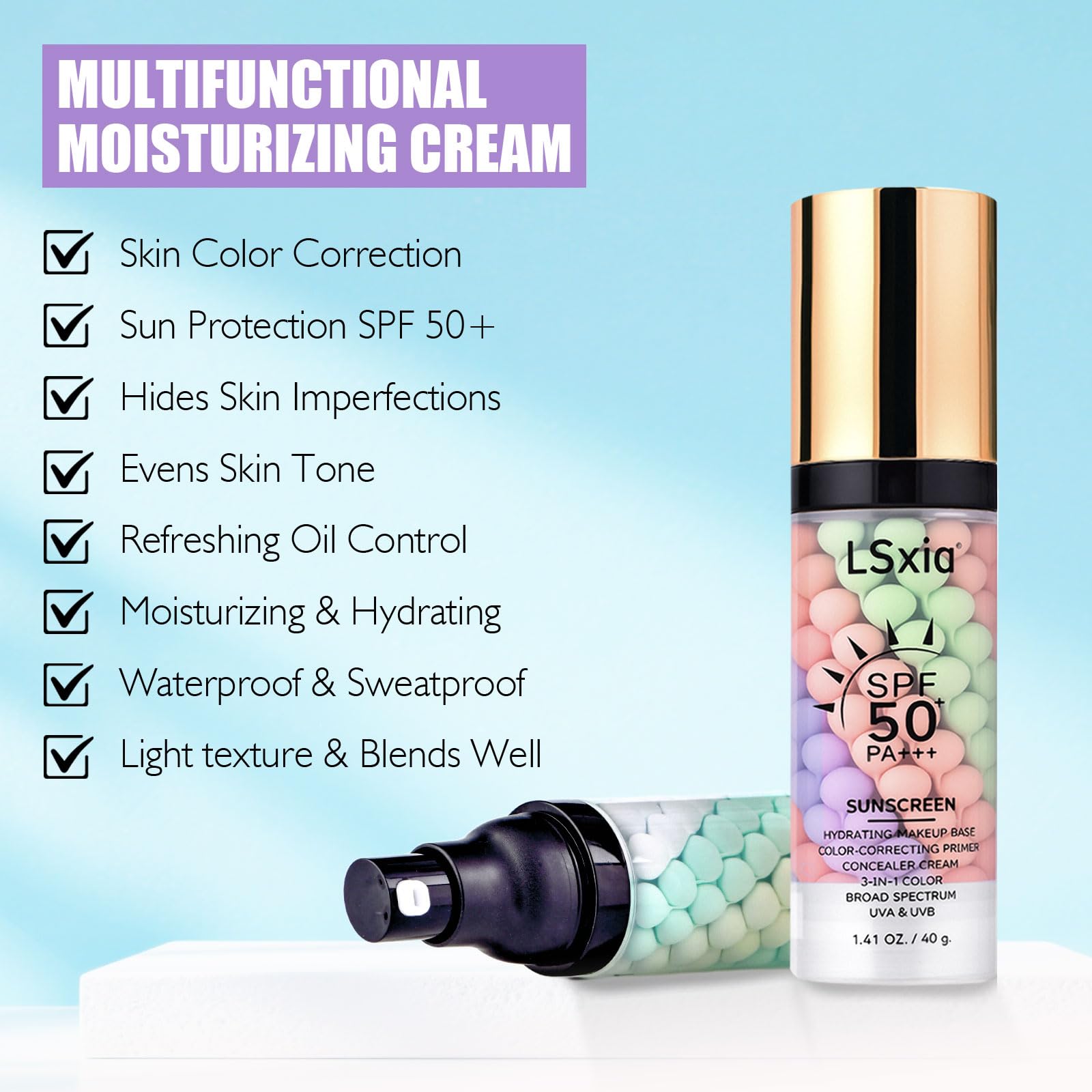 LSxia 3 In 1 Primer lightweight finish closeup reveals natural glow