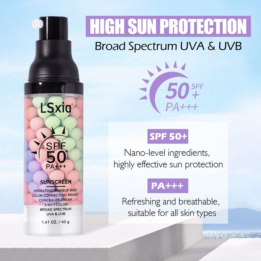 LSxia 3 In 1 Primer SPF 50 badge signals daily UVA UVB protection