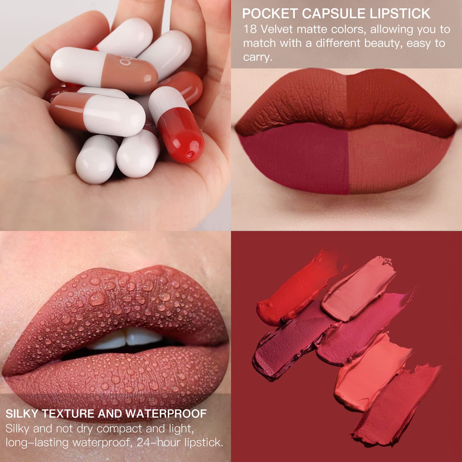 LSxia mini capsule lipstick swatch chart showing shade variety