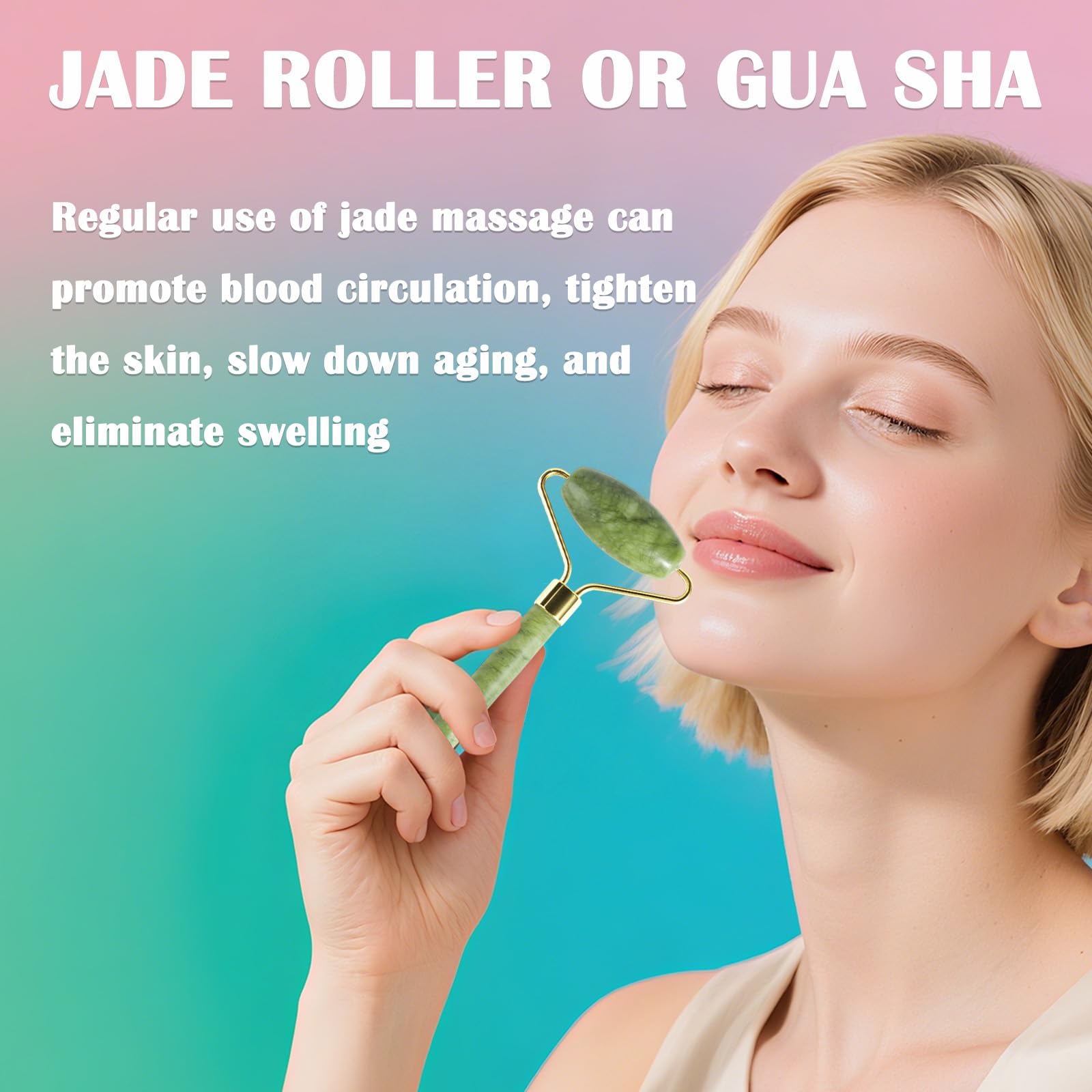 LSXKAMIX gua sha tool used on cheek for soothing massage.