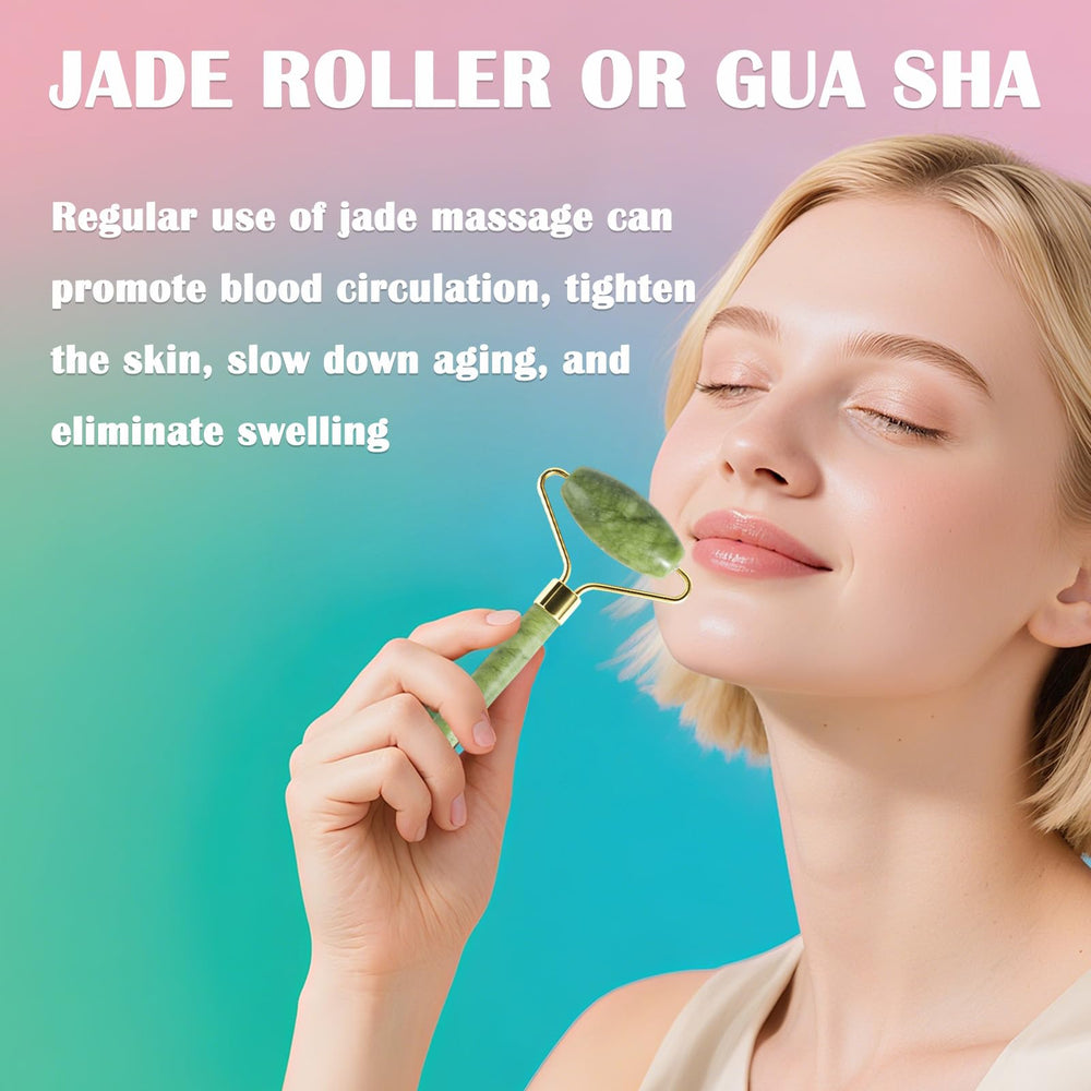 LSXKAMIX gua sha tool used on cheek for soothing massage.