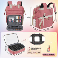 LTINVECK pink nail lamp backpack with detachable kit slots for travel.