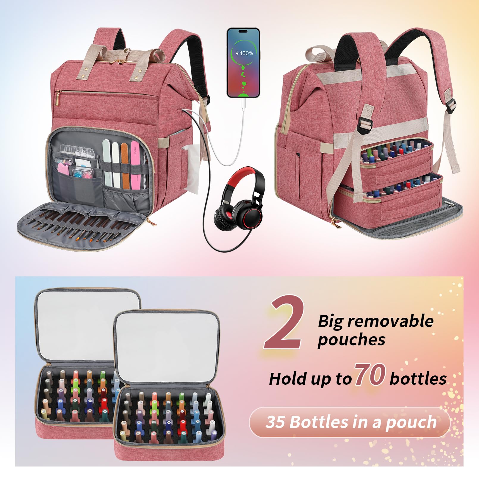 LTINVECK two-layer nail storage bag with removable dividers.
