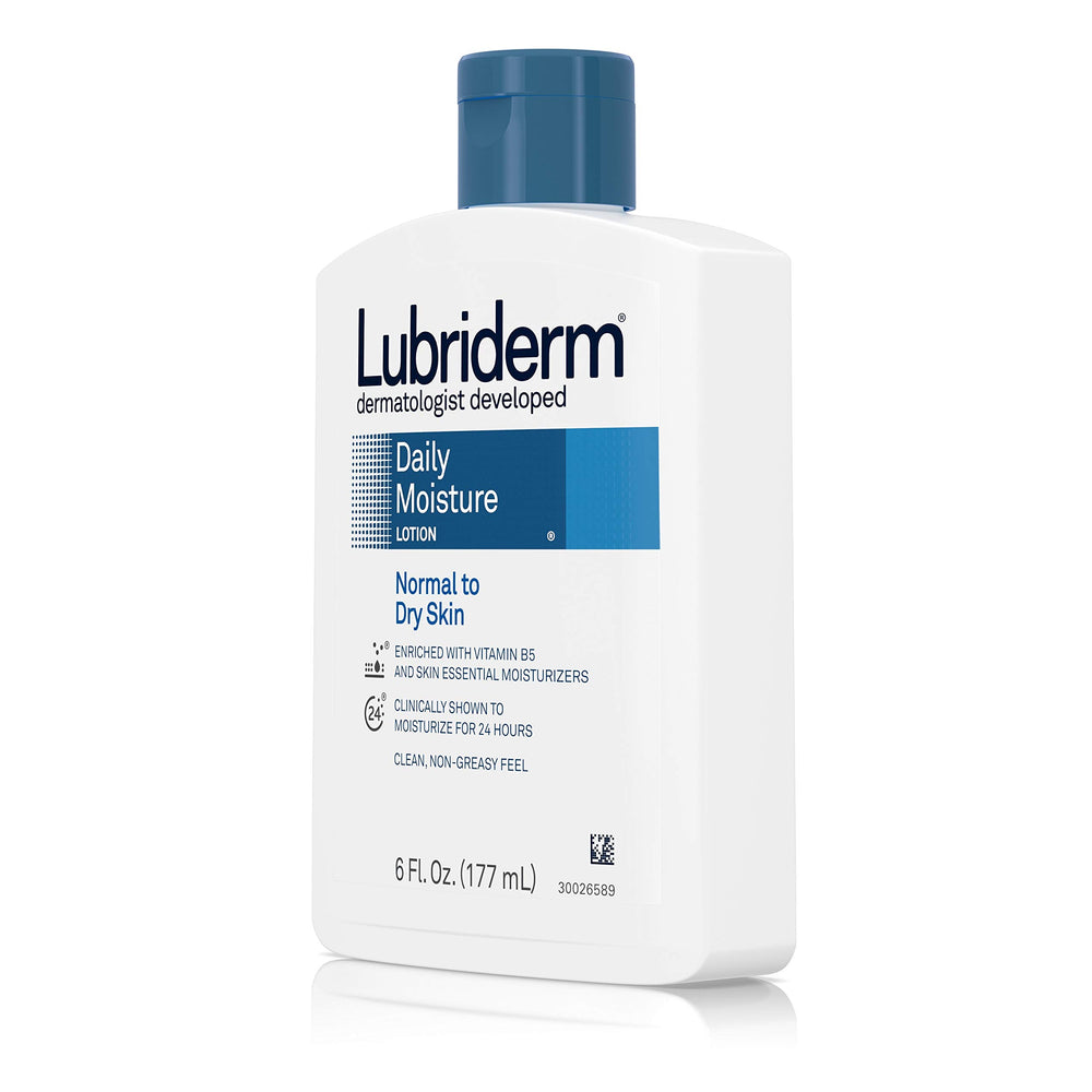 Lubriderm Daily Moisture bathroom scene — accessible daily lotion for hands and body.