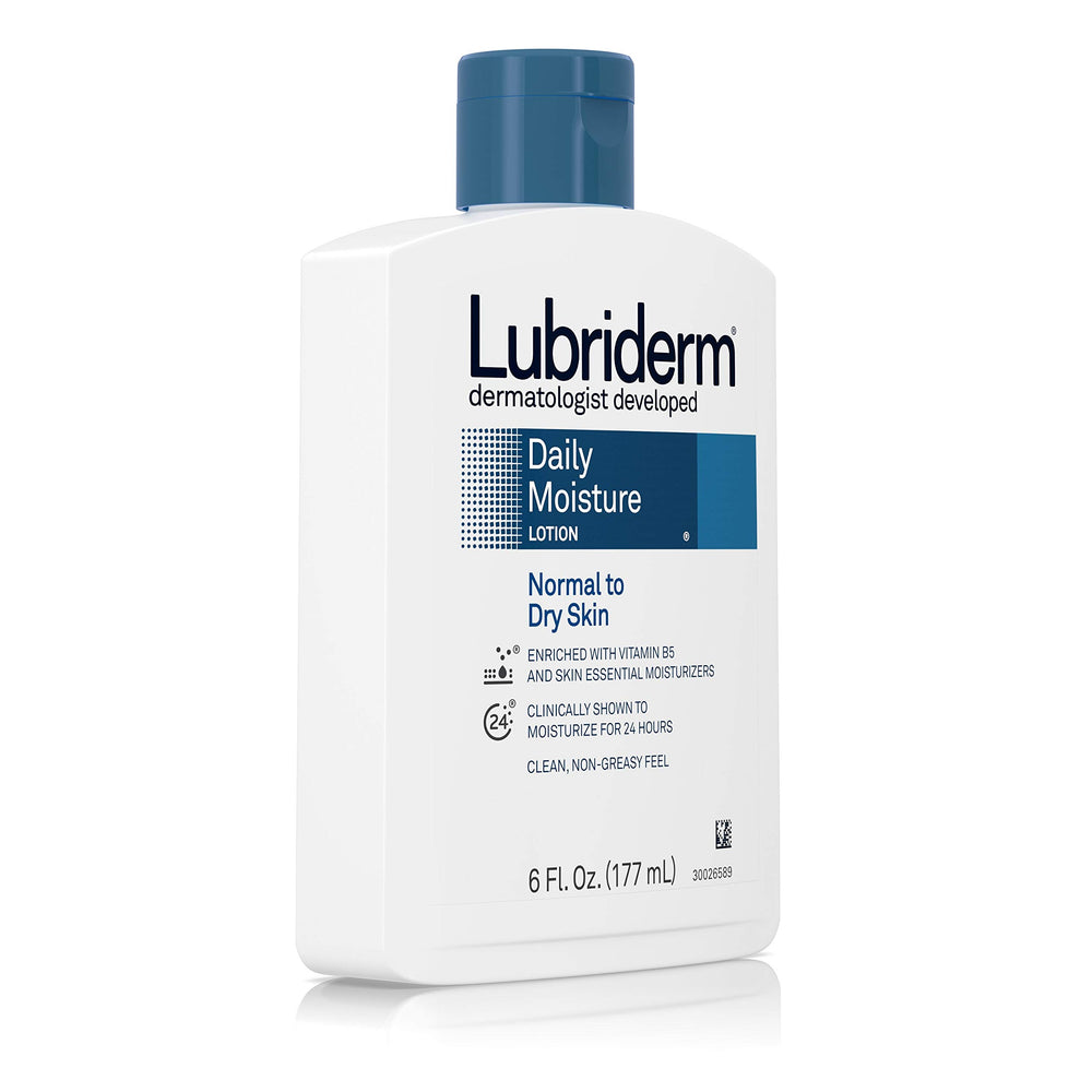 Lubriderm Daily Moisture vitamin B5 — enriched formula supporting moisture balance on skin.