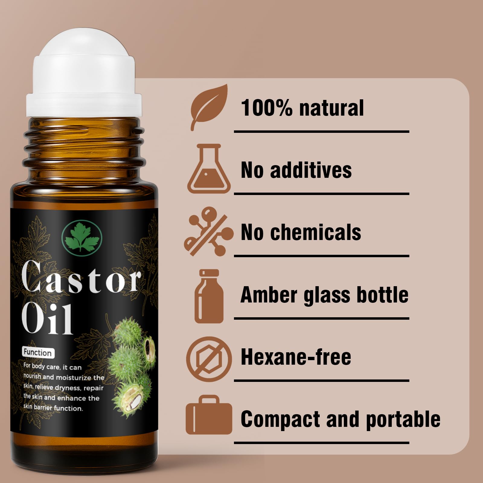 Lubynia Organic Castor Oil Roll-On skin—deep moisturizing for dryness and redness.