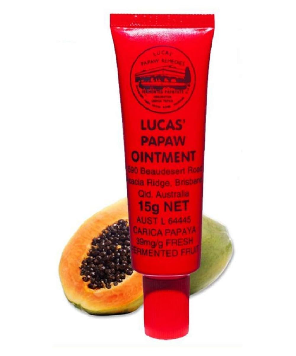 Lucas Papaw Ointment 15g tube texture close-up of creamy balm.