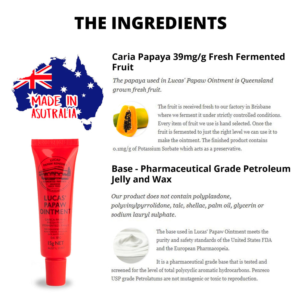 Lucas Papaw gift pack on vanity or travel bag for everyday skin care.