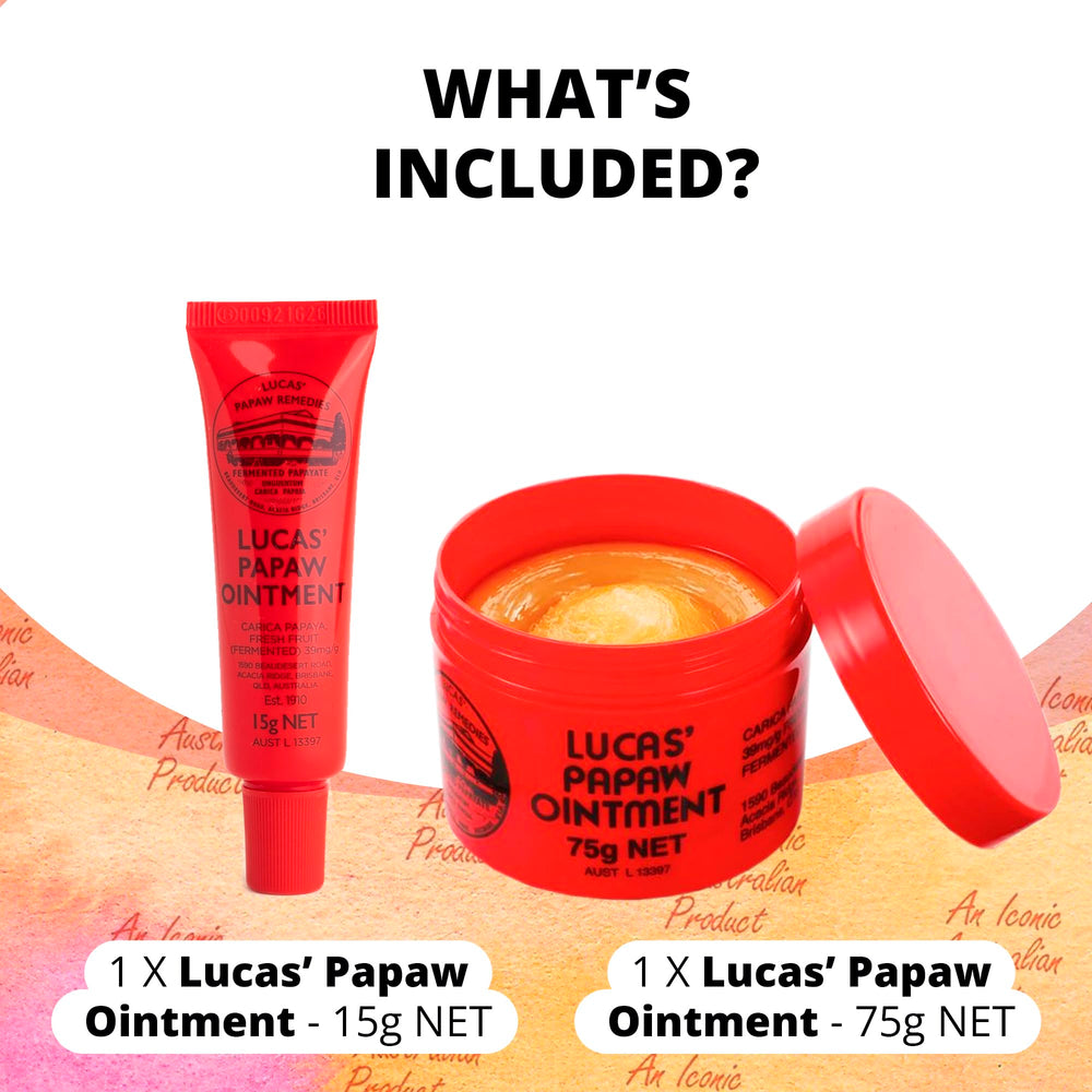 Lucas Papaw lip ointment tube closeup highlighting soothing, moisturizing formula.