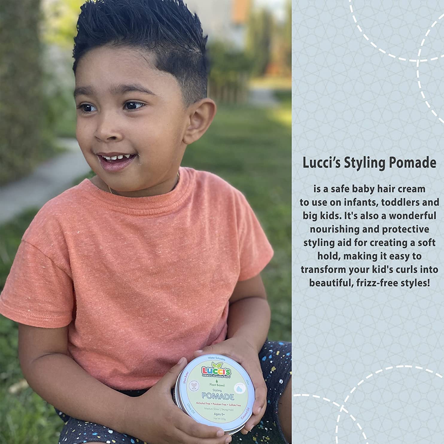 Close-up applying LUCCI’S gel shows easy quick hair tame during busy mornings.