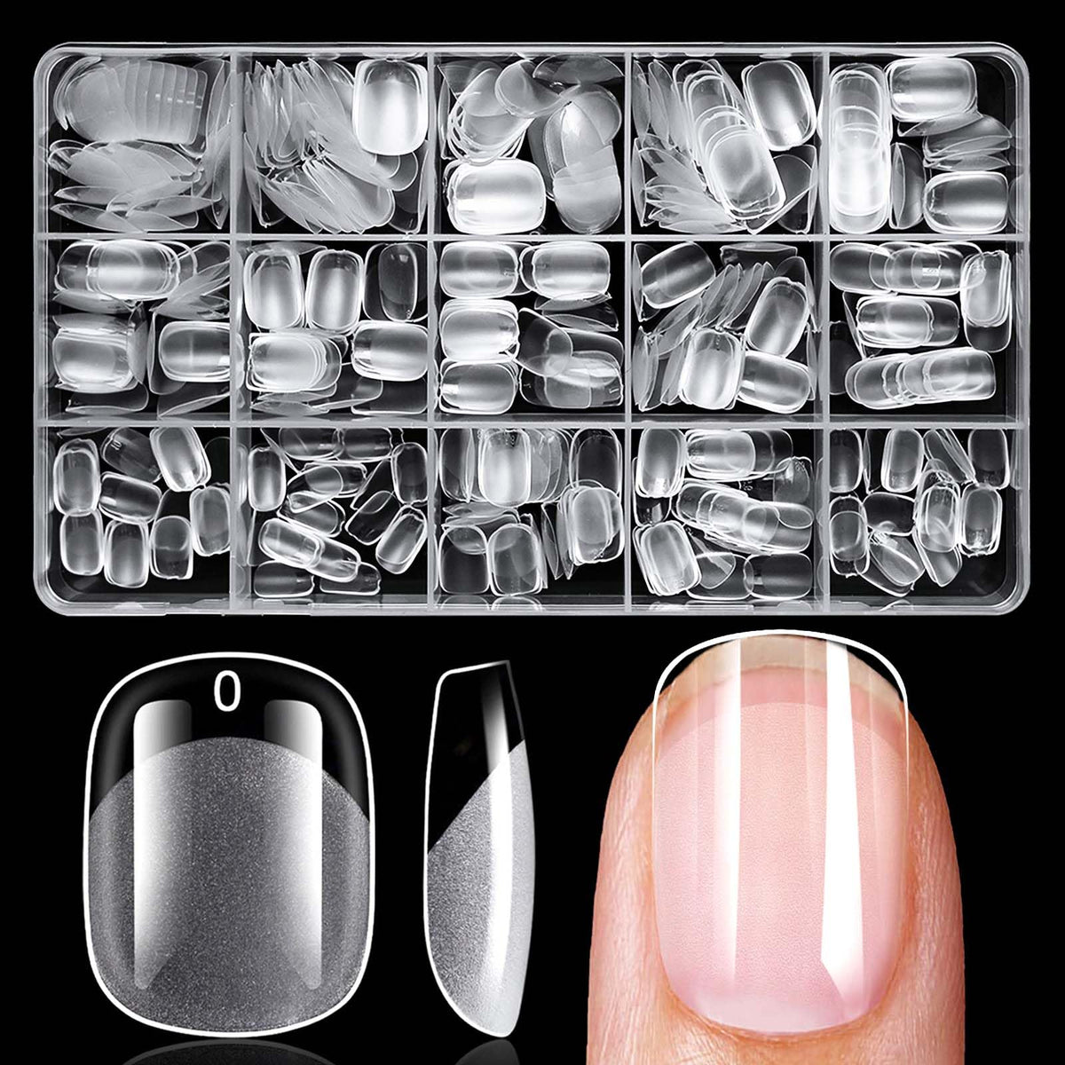 LuckForever 300pc extra-short square nail tips clear for fast, natural-looking nail extensions.