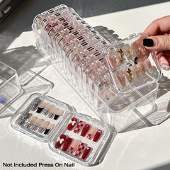 LUCKJUJU press-on nail storage box interior view showing organized nail sets.