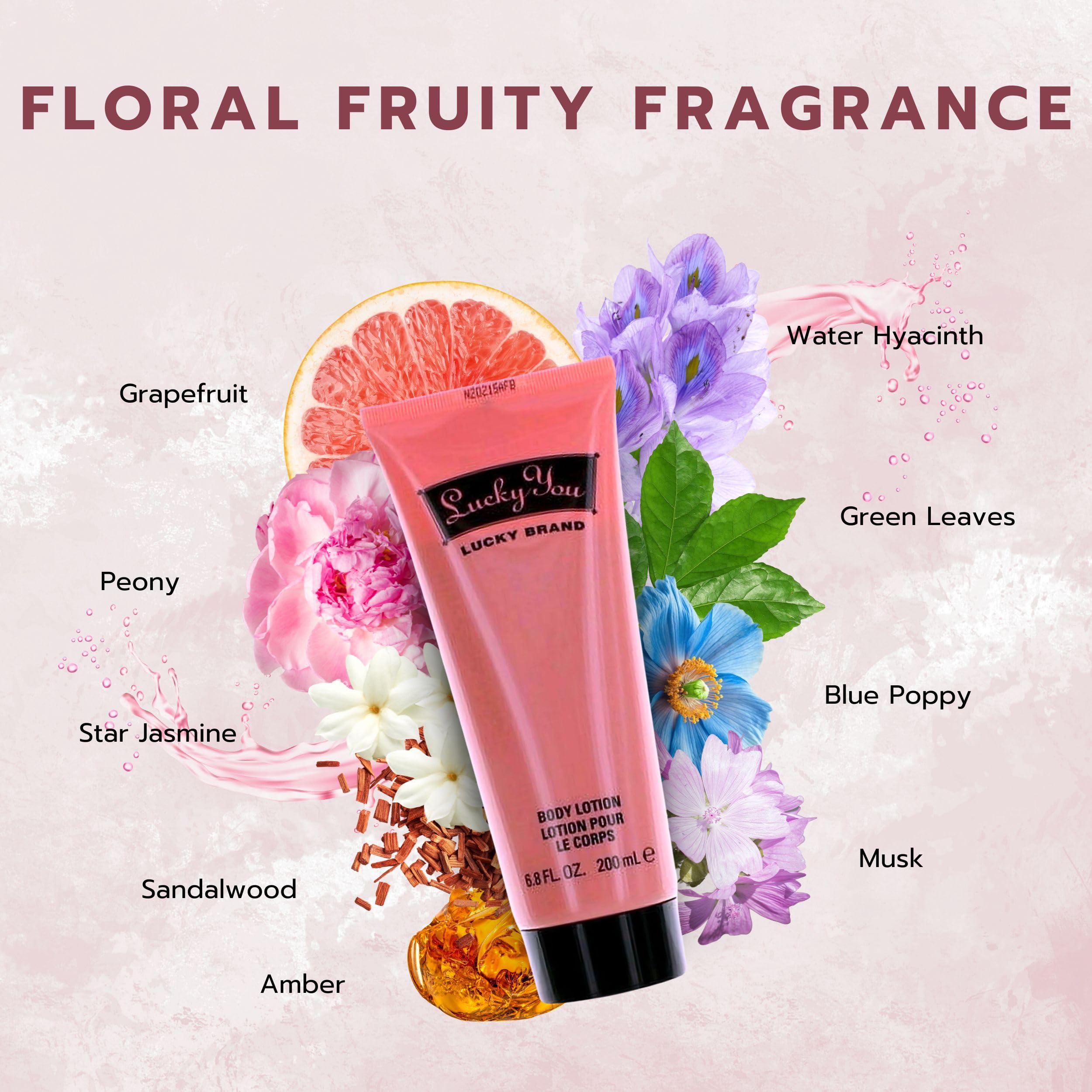 Lucky Brand Lucky You Body Lotion dispenser pump enables easy, mess-free application.