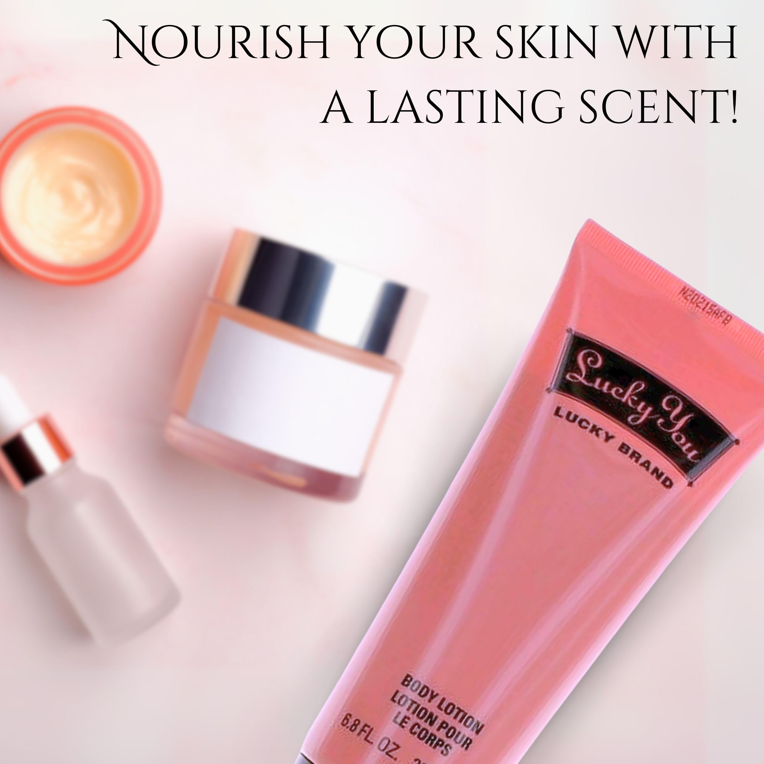 Lucky Brand Lucky You Body Lotion on skin with lingering fragrance.