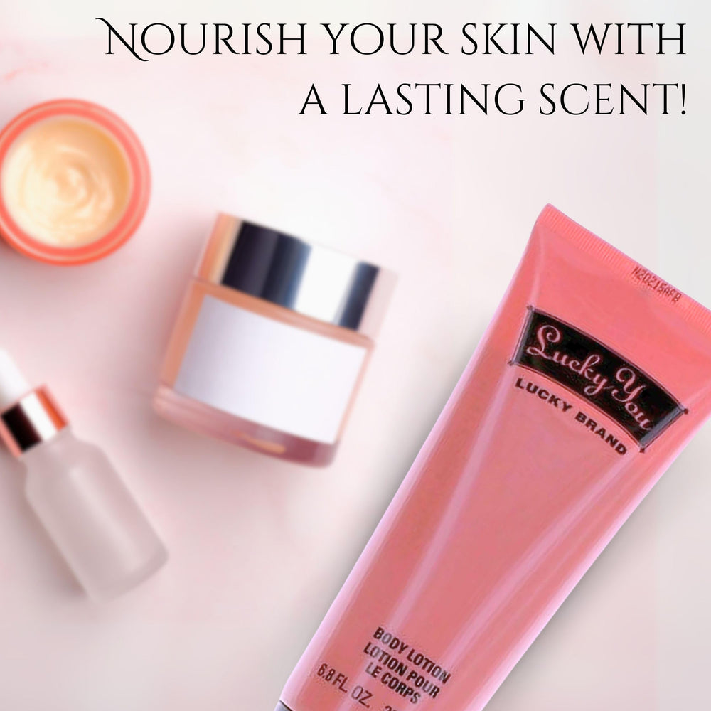 Lucky Brand Lucky You Body Lotion on skin with lingering fragrance.