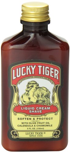 Lucky Tiger Liquid Cream Shave olive-oil ingredient shot suggests nourished skin and hydration after shaving