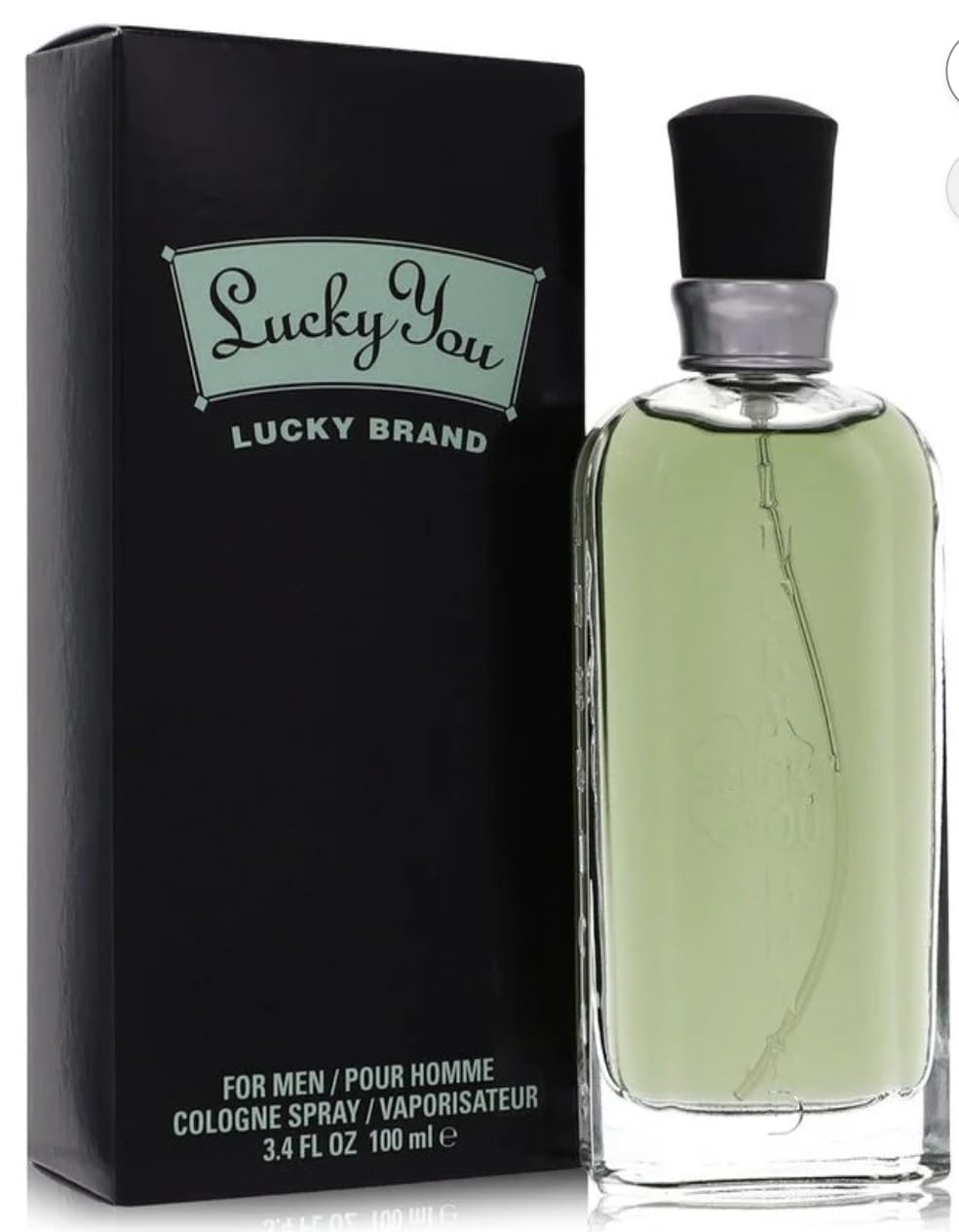 Lucky You cologne spray bottle closeup highlighting masculine scent notes for daytime wear.