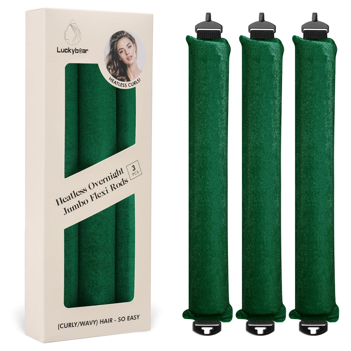 Luckybear heatless curler overnight setup showing soft, plush velvet satin for gentle curls.