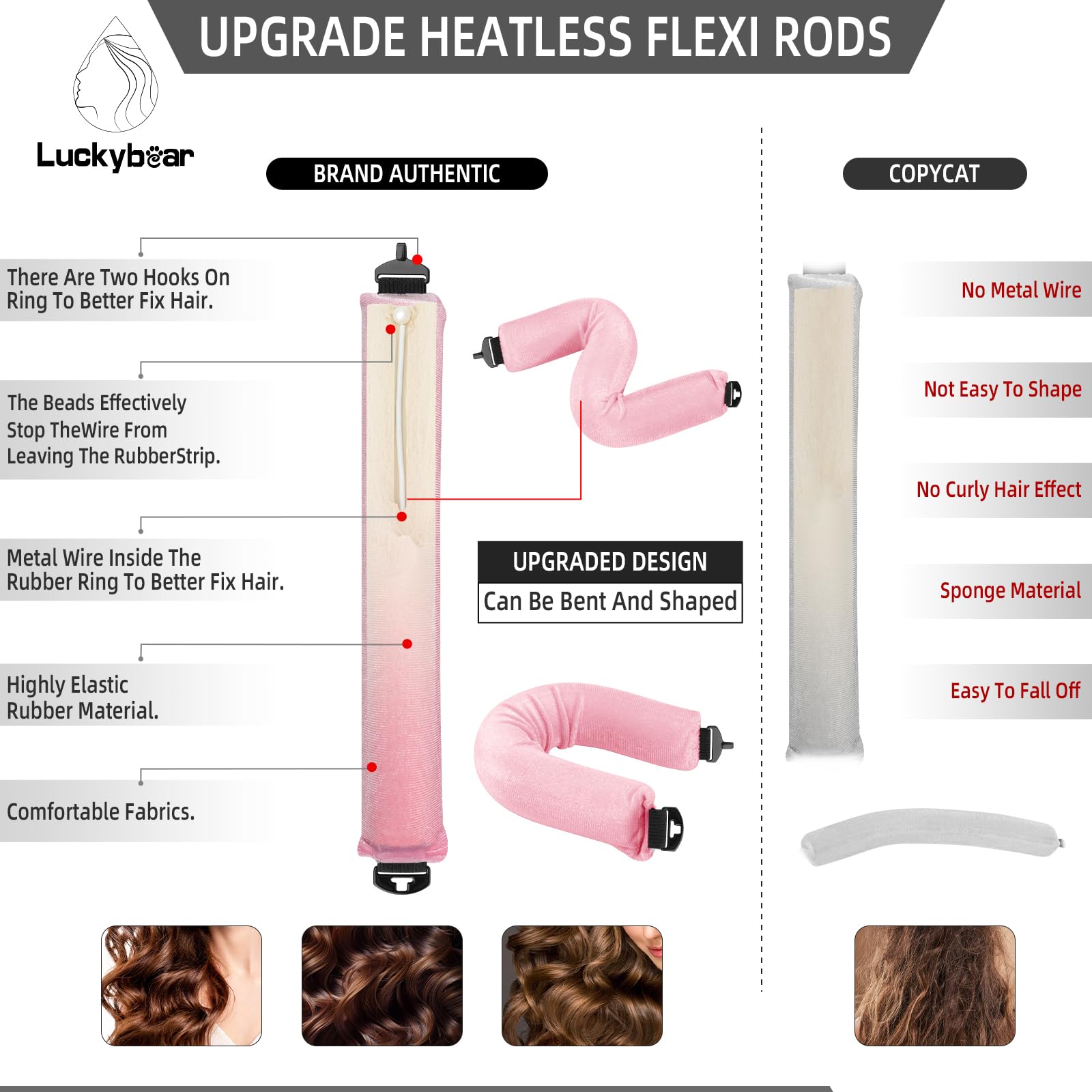 Luckybear jumbo flexi-rods with soft velvet provide secure wear during sleep