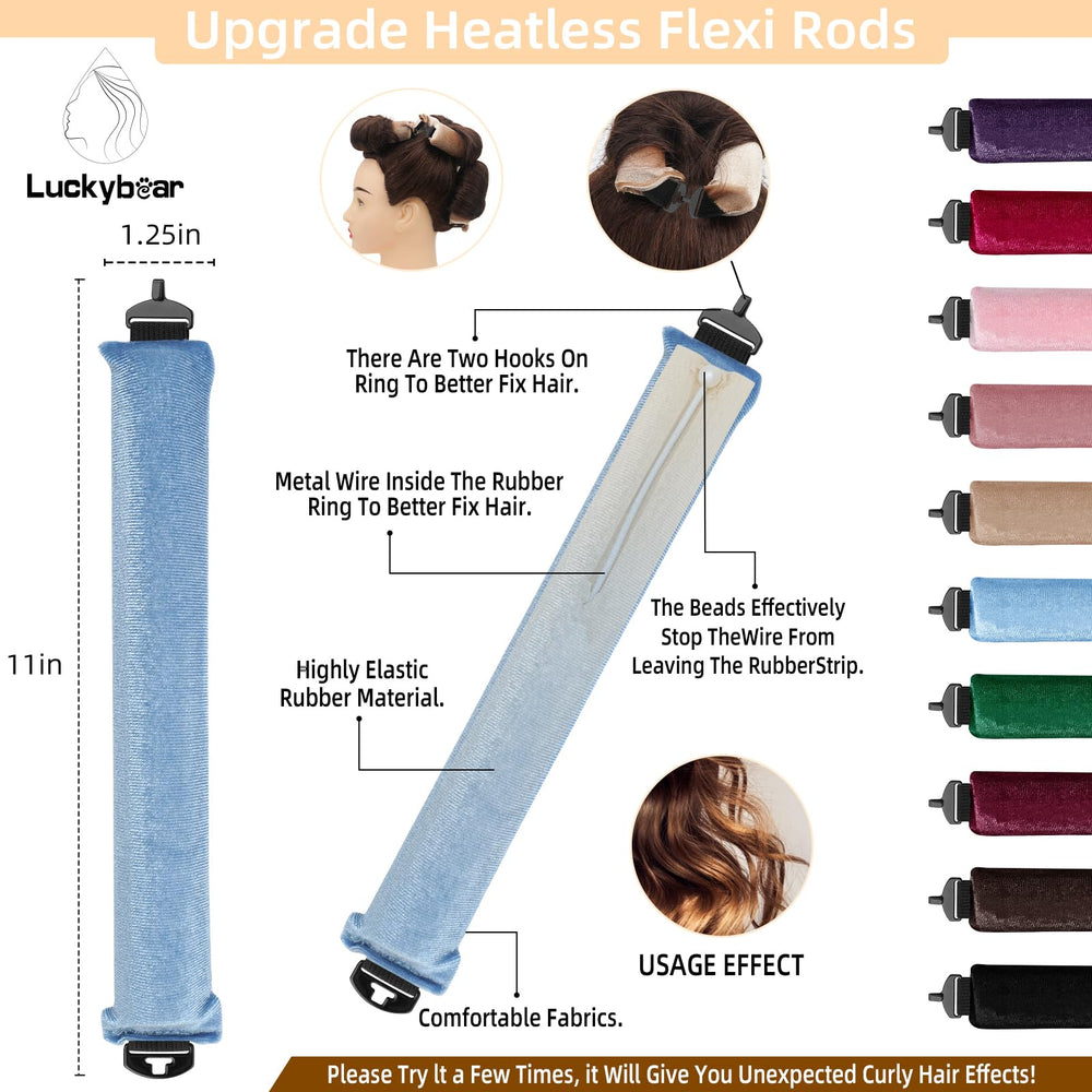 Luckybear blue satin flexi rod—pin-free, secure overnight wear for easy morning curls.