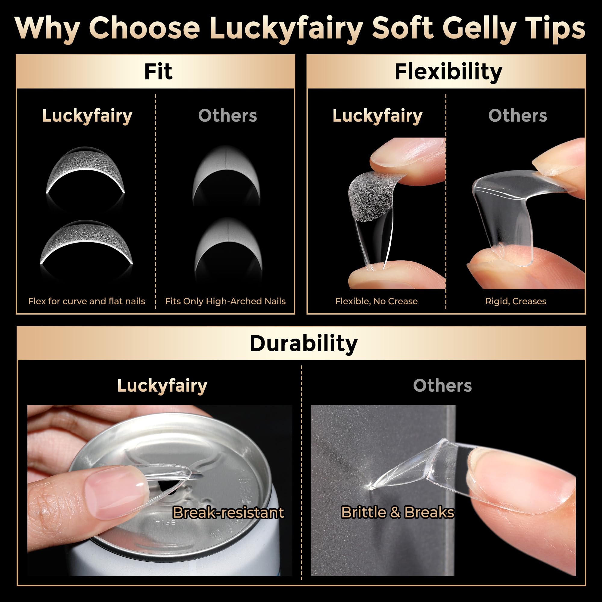 Luckyfairy 12 sizes 504pcs nails ensures precise sizing and consistency.