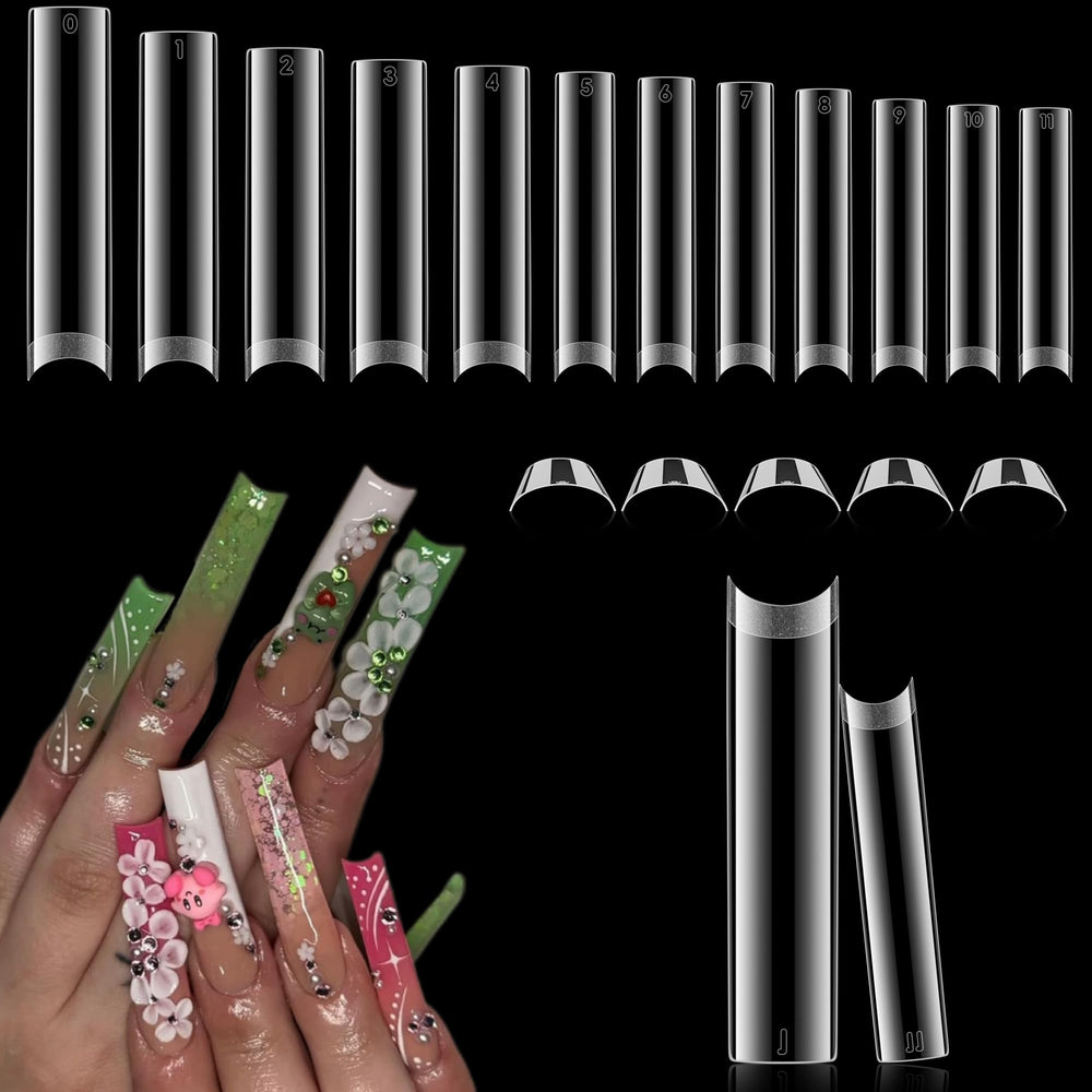 Luckyfairy 2XL straight square nail tips front view, no C-curve for comfortable wear