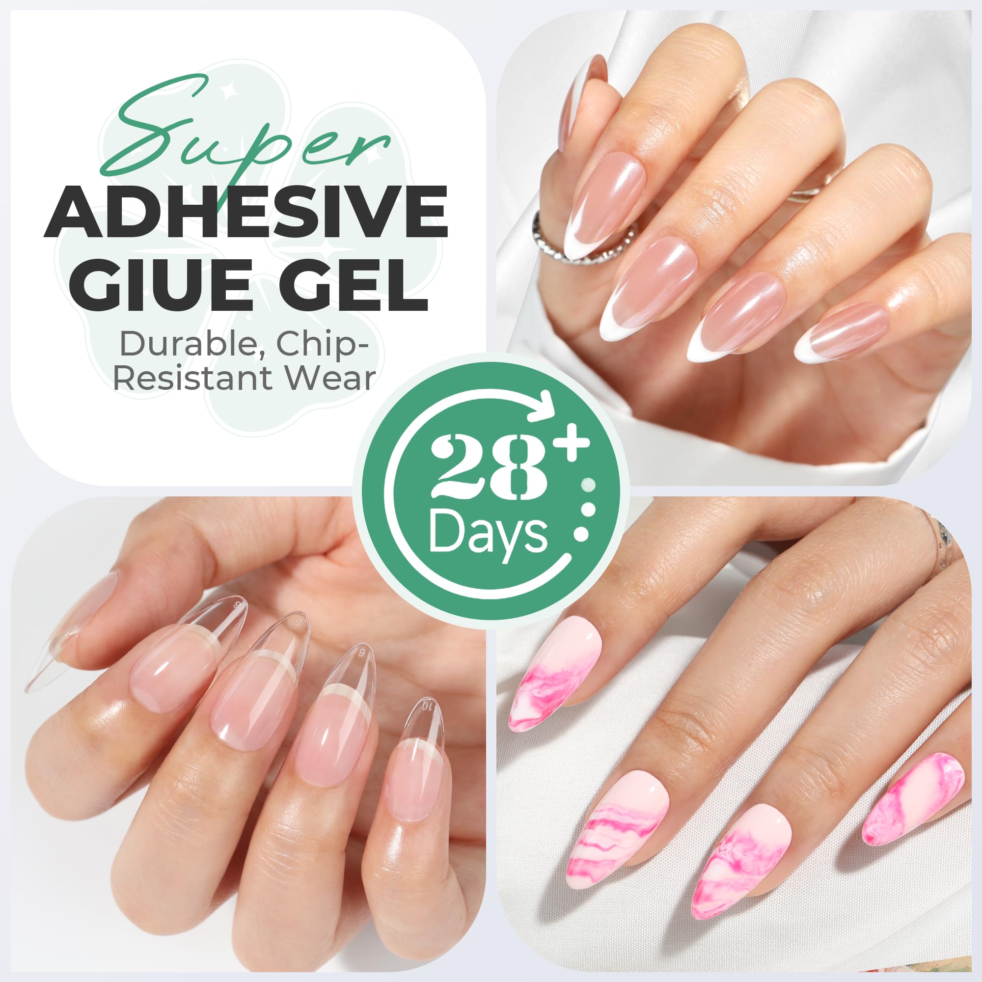 Luckyfairy crystal-clear nail extension glue, seamless tip adhesion.