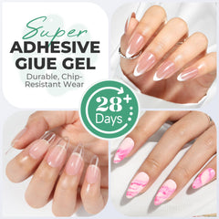 Luckyfairy crystal-clear nail extension glue, seamless tip adhesion.