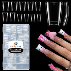 Luckyfairy duck nail tips clear close-up for glossy, durable DIY manicure.