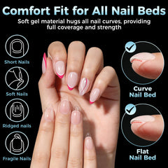 Luckyfairy almond nail tips 12-sizes chart highlights convenient sizing for precise fit
