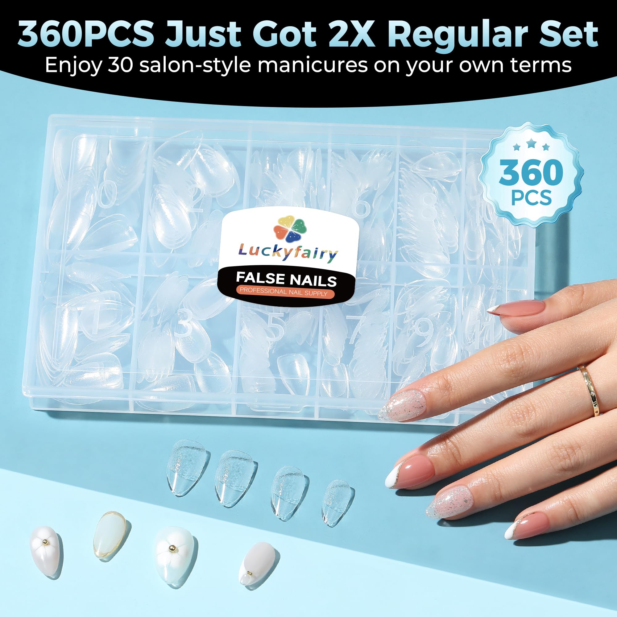 Luckyfairy tip sample demonstrates quick DIY nail extension at home or salon