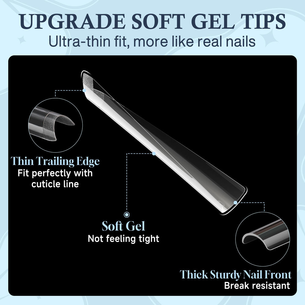 Luckyfairy soft gel material close-up, flexible tips for natural-looking extensions