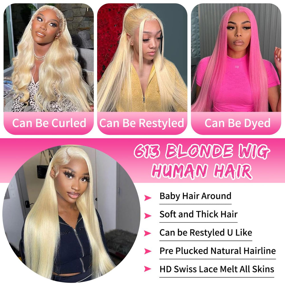 LUCLUEME 613 lace-front wig straight blonde 26-inch length for dramatic styles