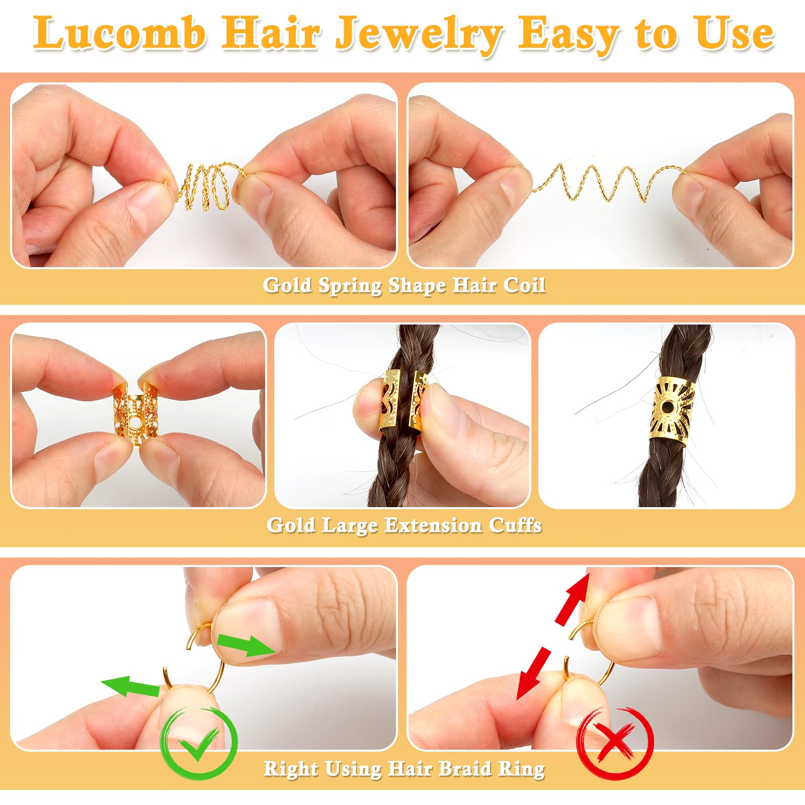 Lucomb loc jewelry easy-application for quick, secure placement