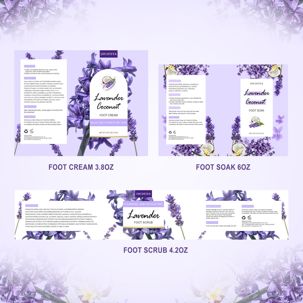 LUCOTIYA Foot Care Kit display for at-home spa routine.