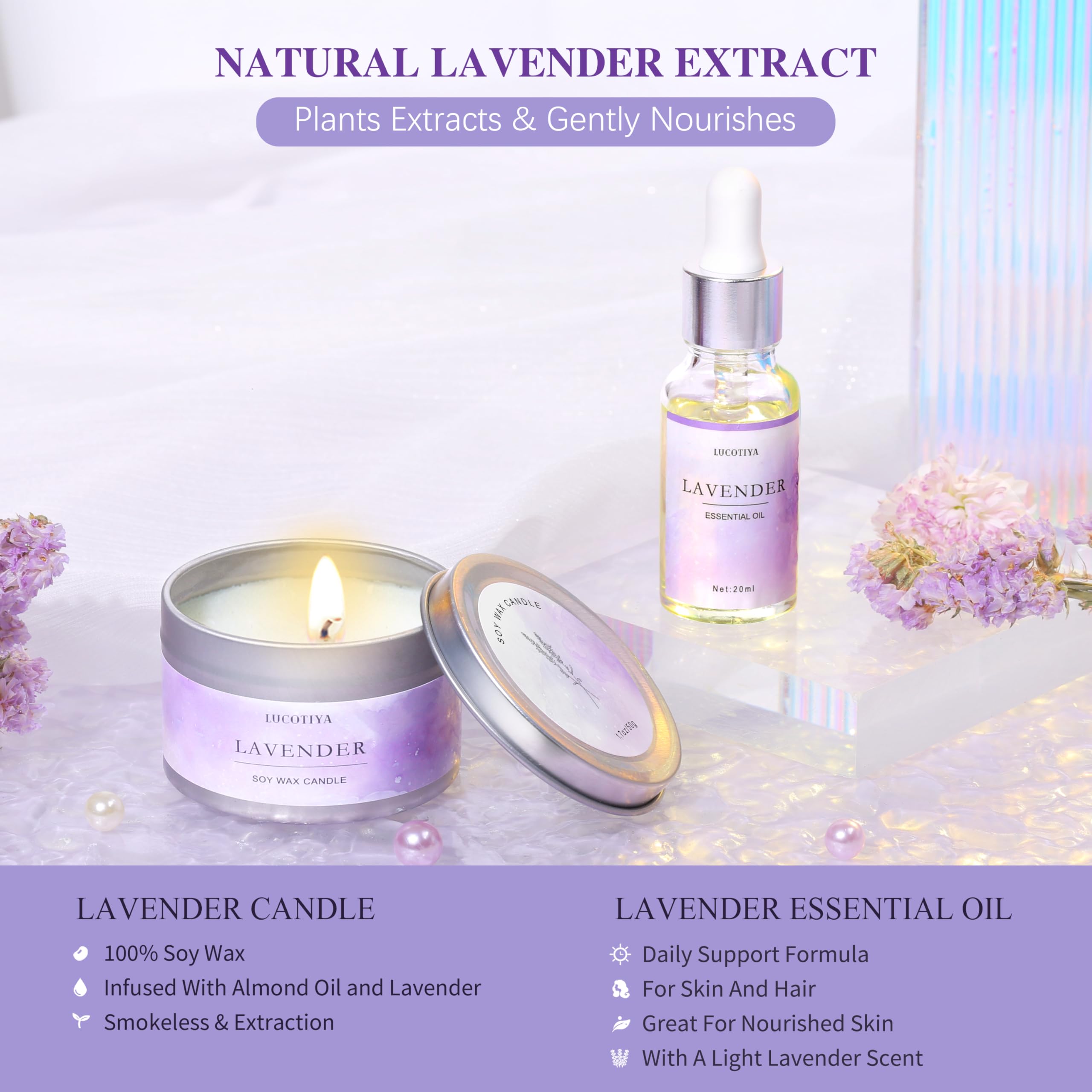 LUCOTIYA Lavender candle 1.7oz fills rooms with a calming scent