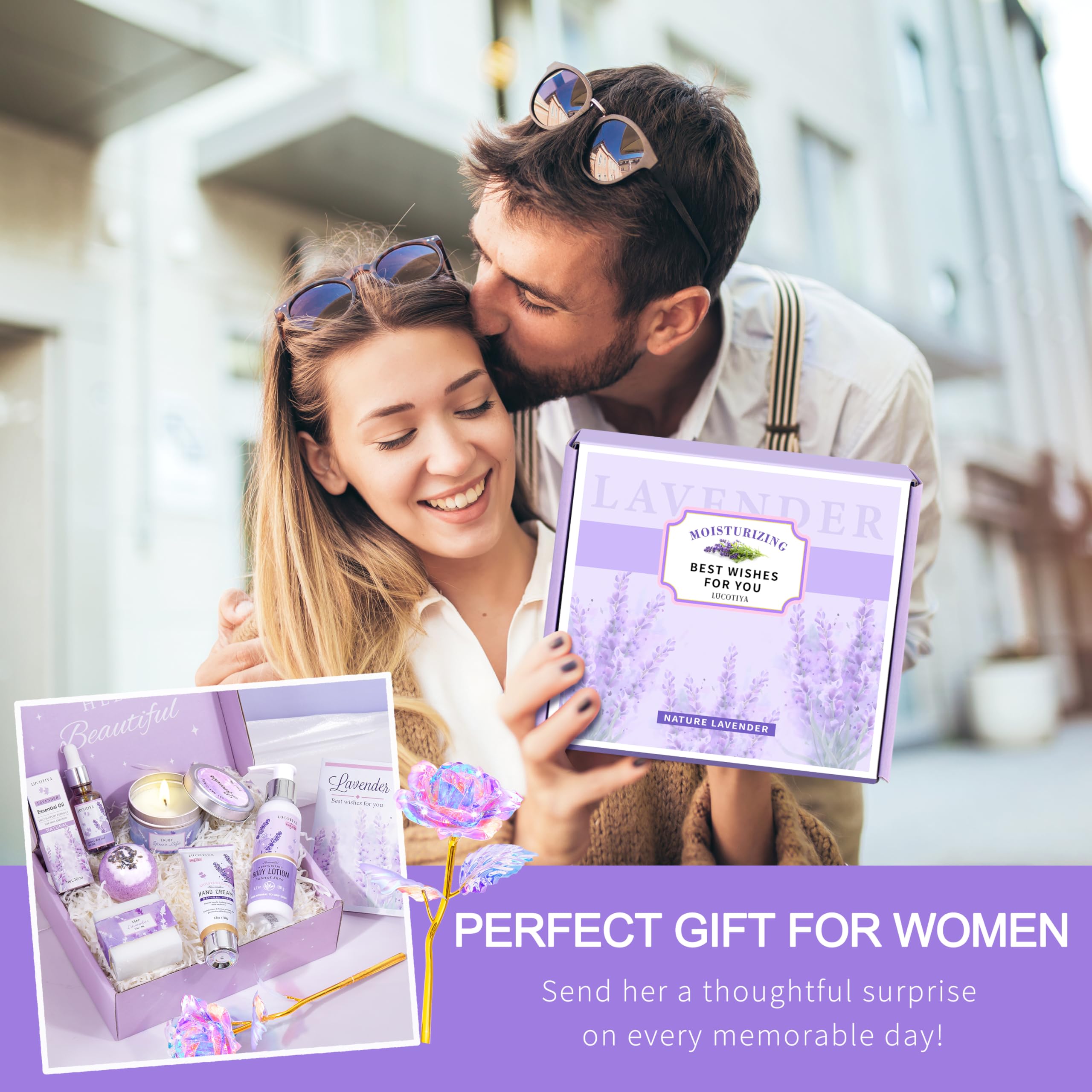 Lucotiya Lavender Spa Gift Set artificial flowers in box for gifting appeal