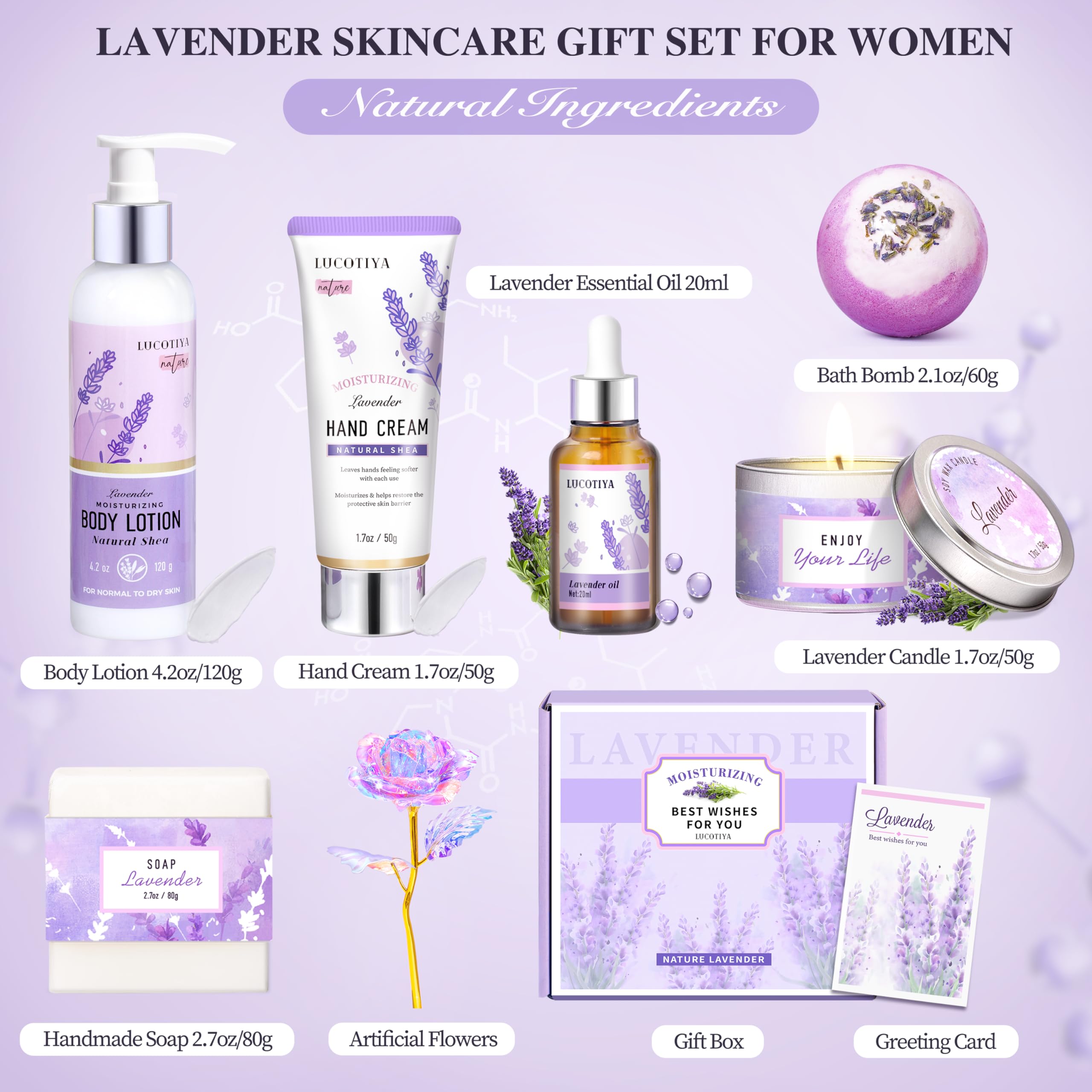 Lucotiya Lavender Spa Gift Set hand cream close-up, provides gentle hydration