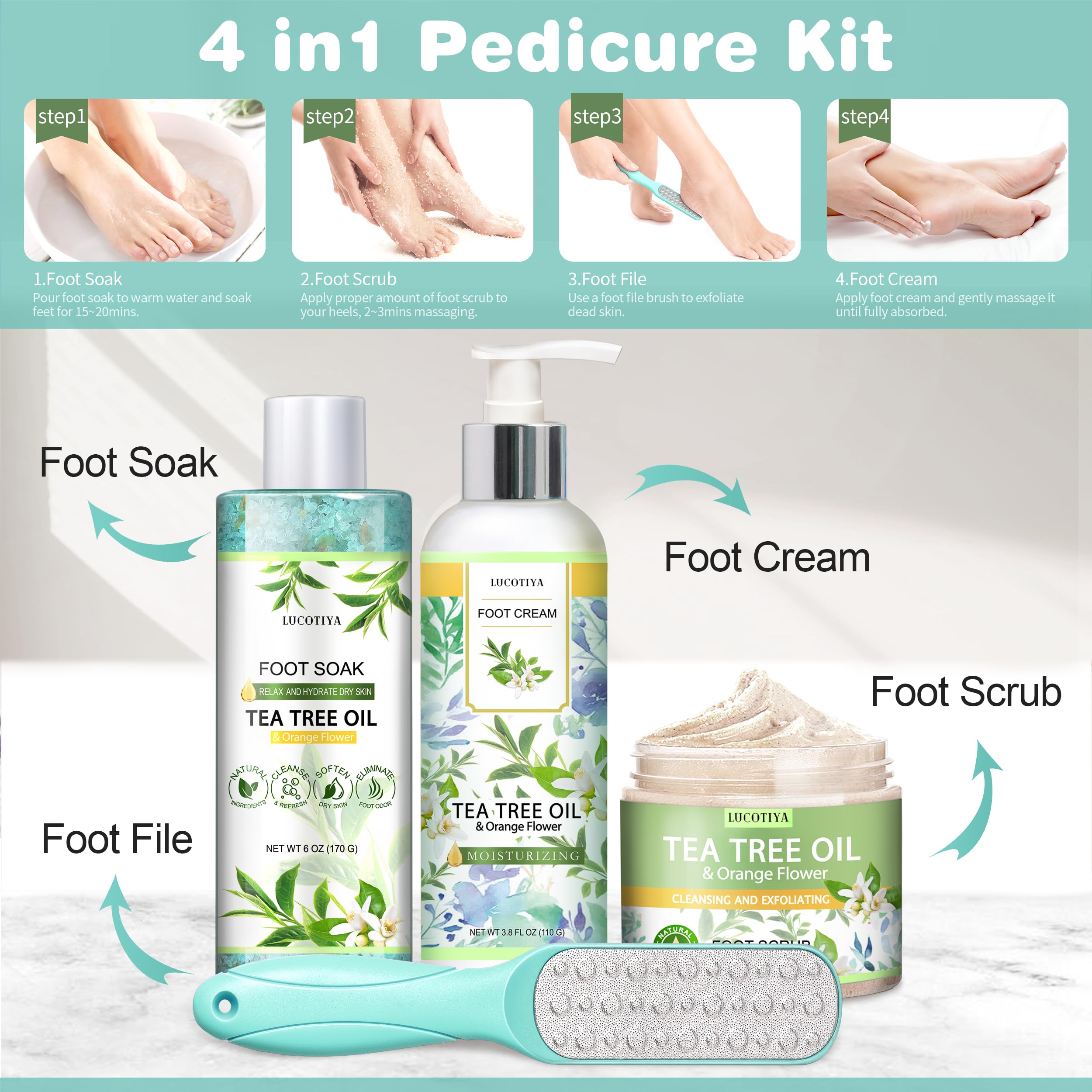 LUCOTIYA Tea Tree Orange soak closeup aroma for at home spa.