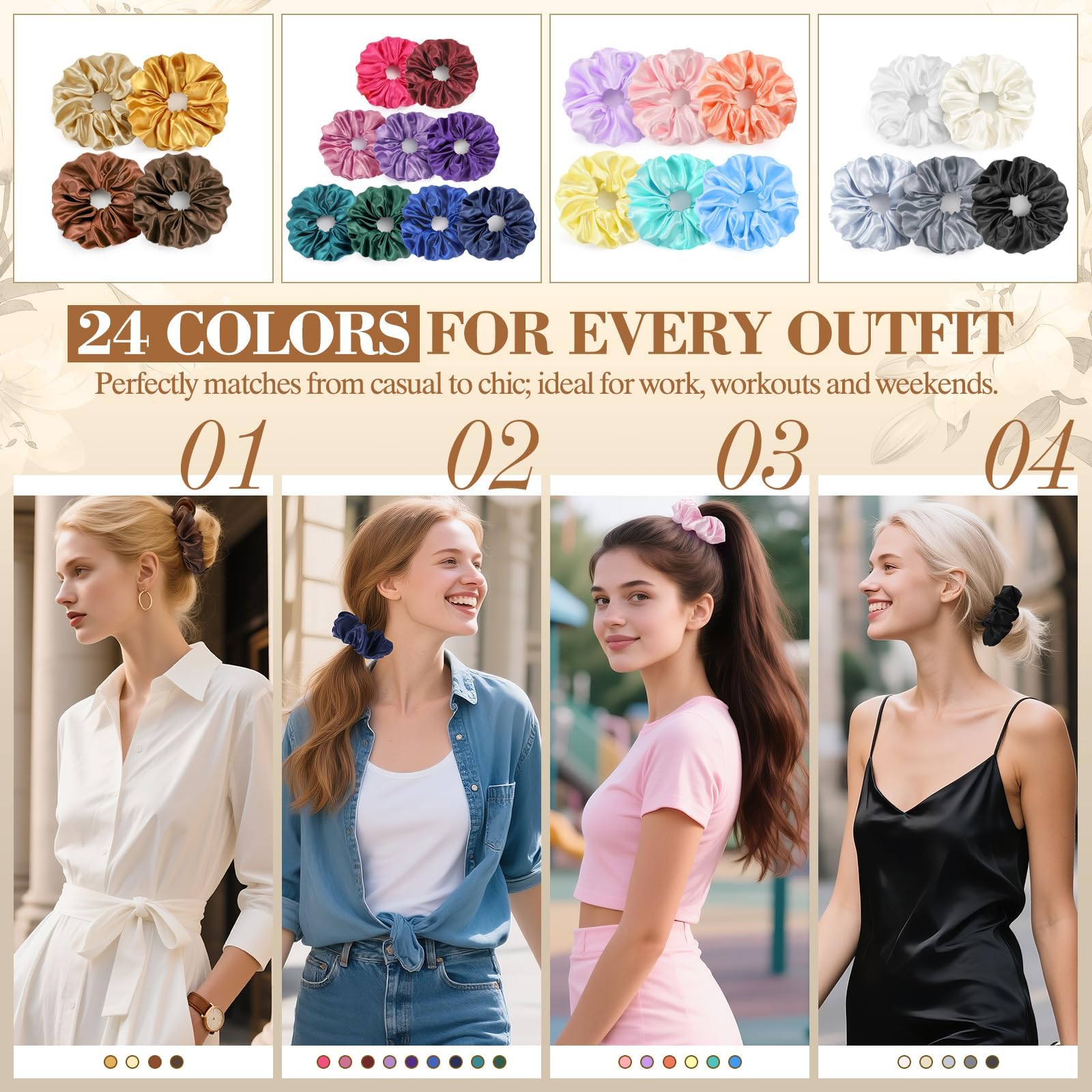 LUDILO no-damage hair scrunchies protect delicate strands during all-day wear.