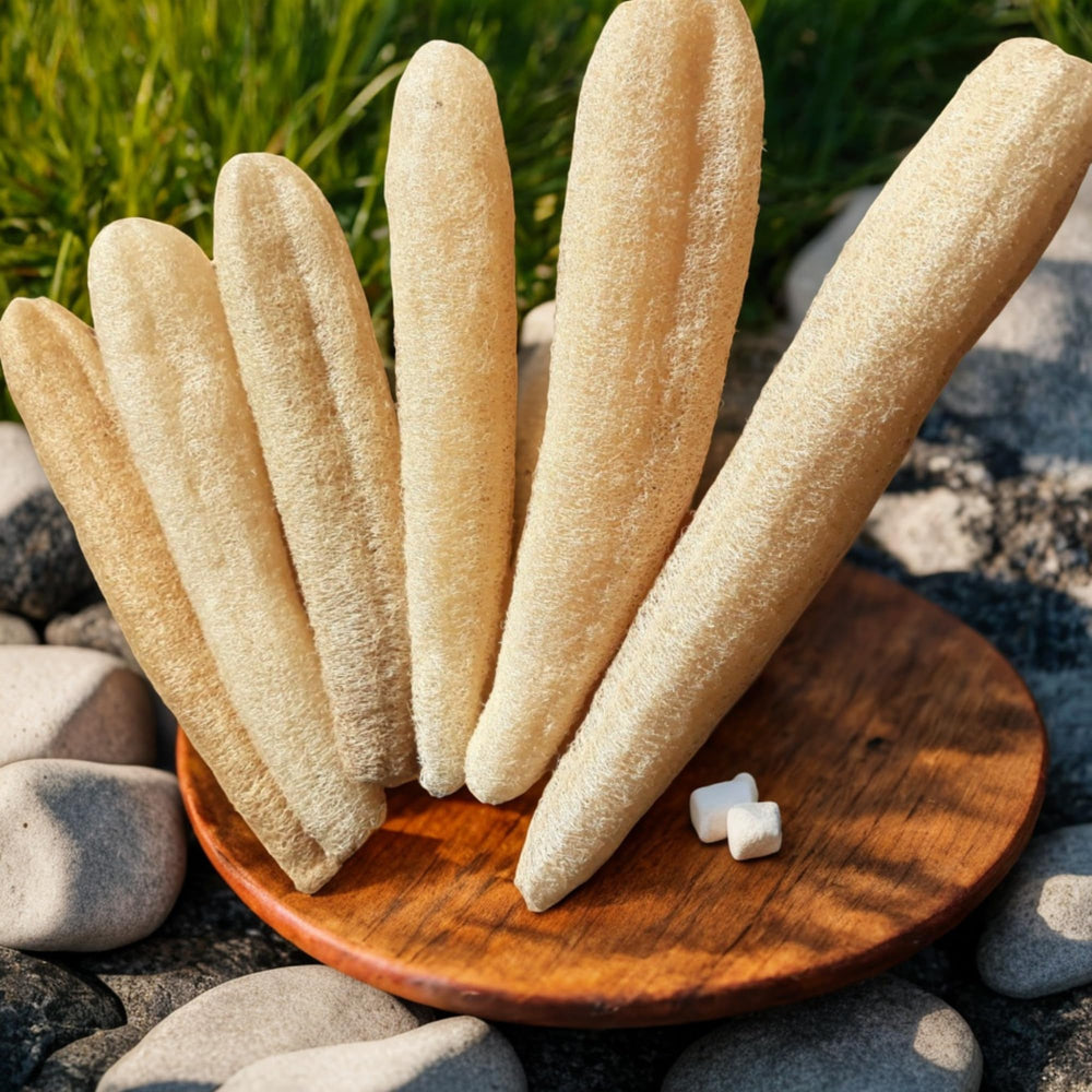 LUFAFY loofah natural-fiber texture emphasizes chemical-free care