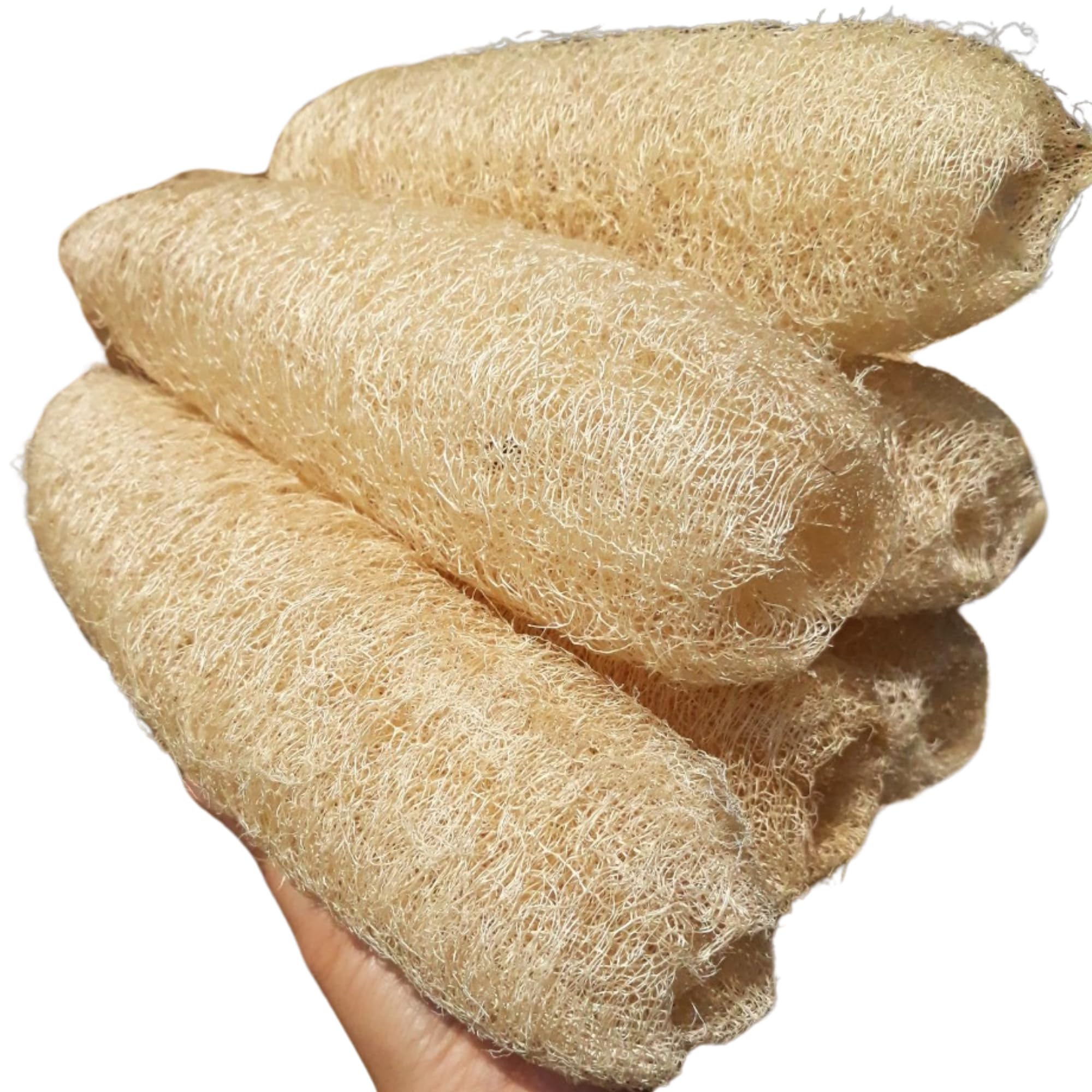 LUFAFY loofah pack 5 showing 7-10 inch fibers ready for gentle exfoliation
