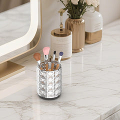 LUGUNU makeup brush holder with crystal bling side view highlighting space-saving design