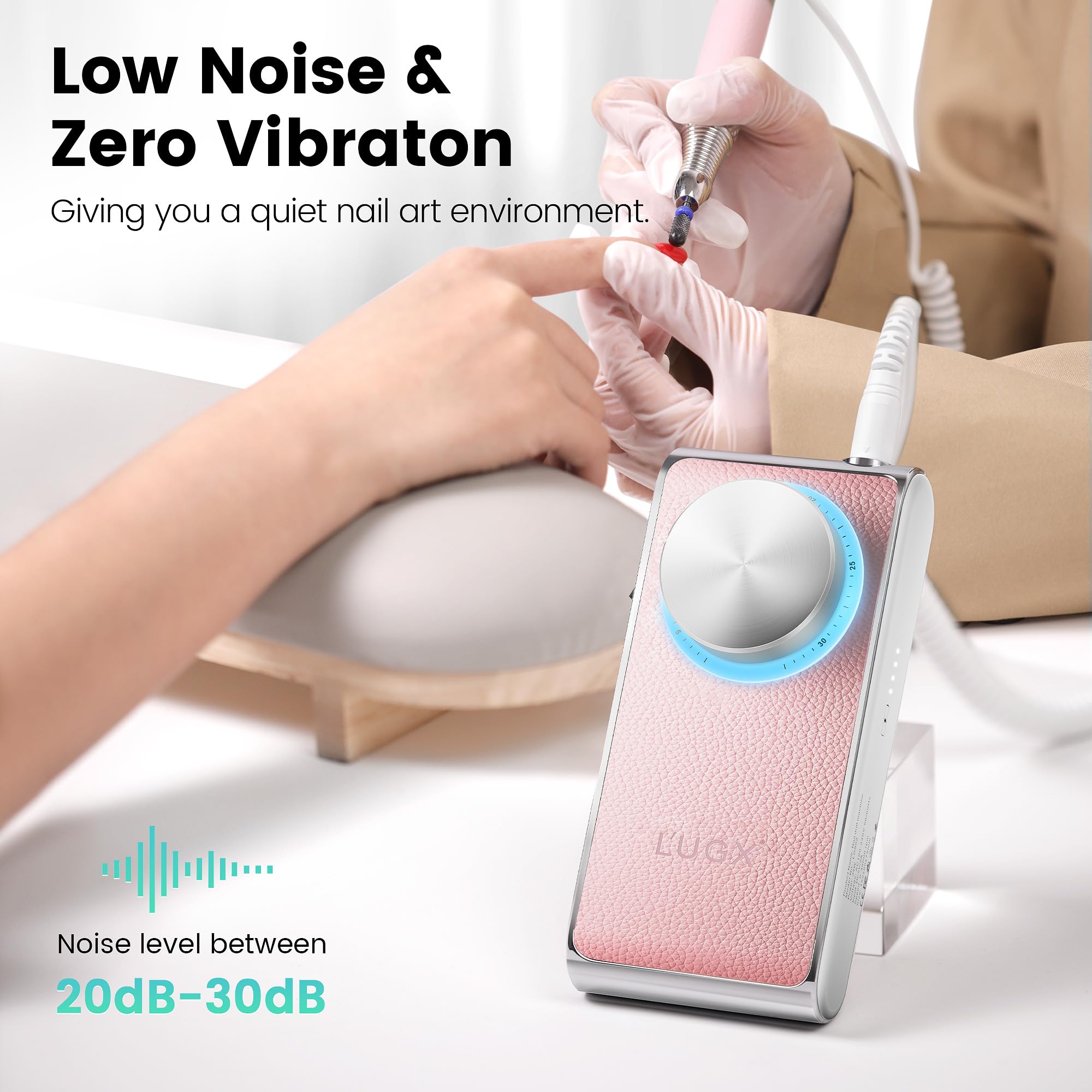 LUGX portable nail drill with 2200mAh battery for cordless use on the go.