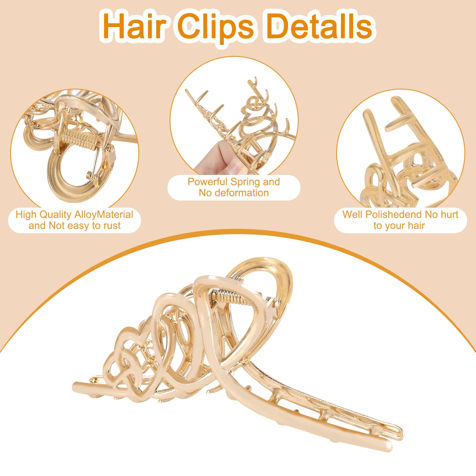 LUKACY gold hair claw clip 4 inch view for everyday styling and effortless updos.